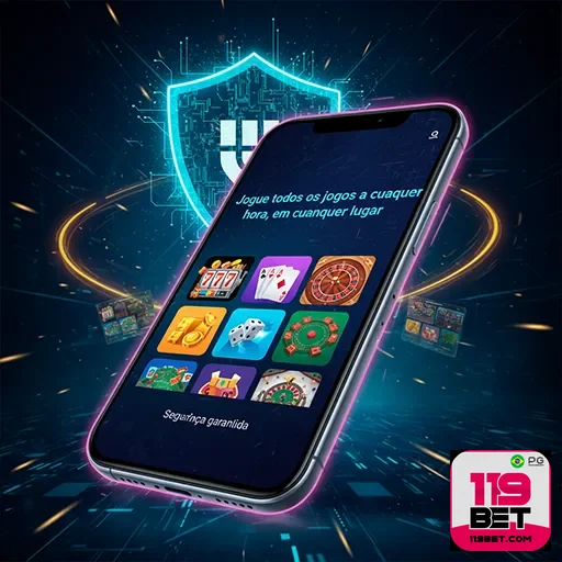 Imagem de um aplicativo de apostas da 119bet, destaque ao logo do site 119bet para apostas online.