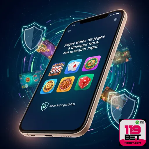 Imagem de um celular com jogos de cassino online e ambiente de festa brasileira